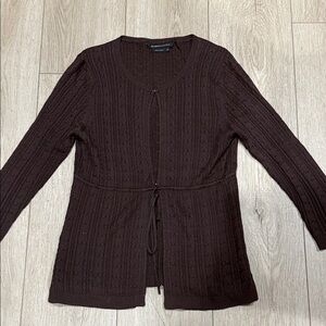 BCBGMaxAzria Brown Cardigan Sweater w drawstring,  silk pointelle, So Nice! Sz M